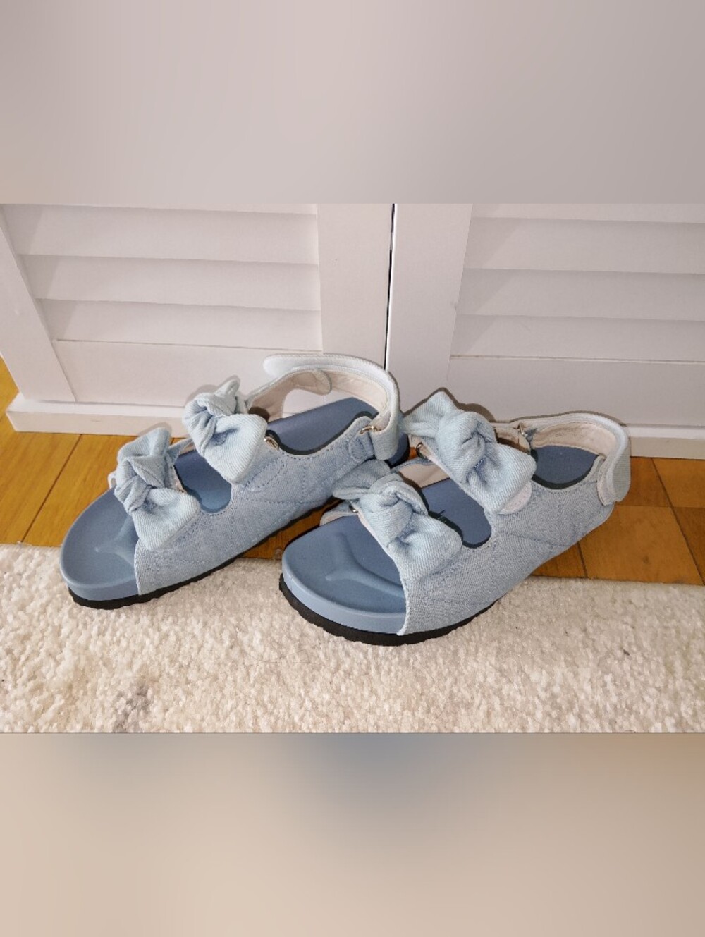 Woman Light Blue Bow Strap Sandals